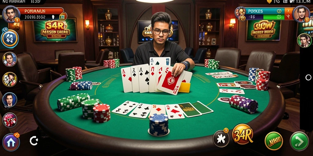Screenshot utama 34R menampilkan aksi seru permainan Poker.