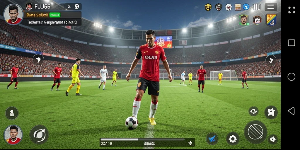 Tampilan gameplay menegangkan dalam FUJI66, menyajikan aksi sepak bola yang seru.
