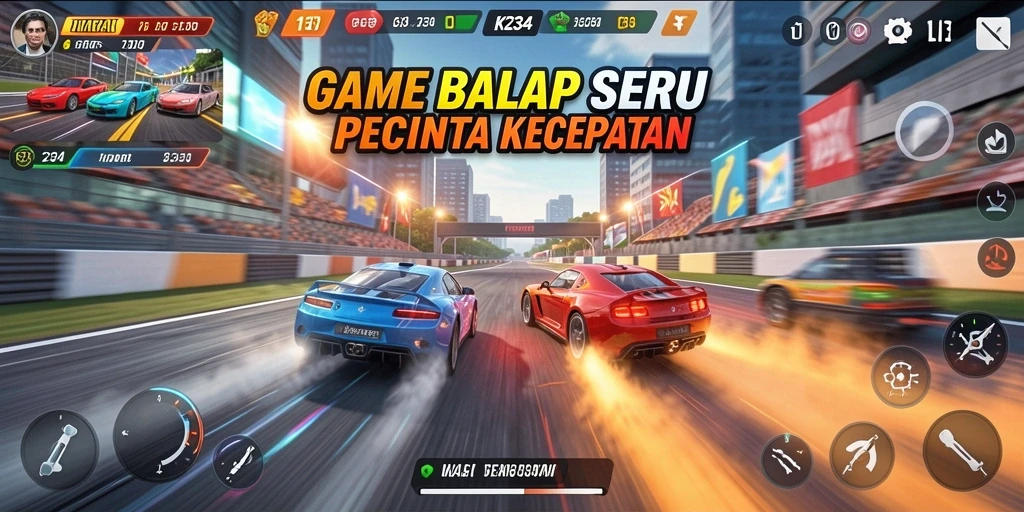 Screenshot K234 menampilkan aksi balapan yang cepat dan mendebarkan.