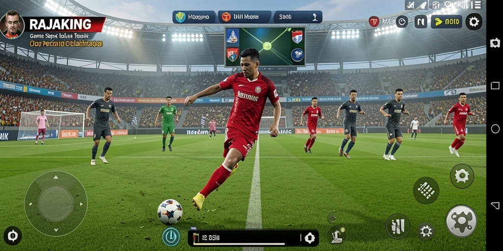 Gameplay seru di RAJAKING dengan aksi sepak bola intens.