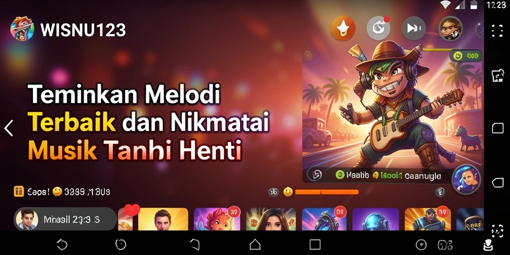 Tampilan screenshot gameplay WISNU123 menampilkan aksi musik yang menyenangkan.